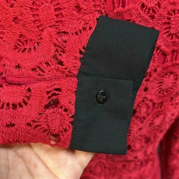 JessaKae Collared Long Sleeve Red Crochet/Lace Dress Size M - Picture 8 of 10